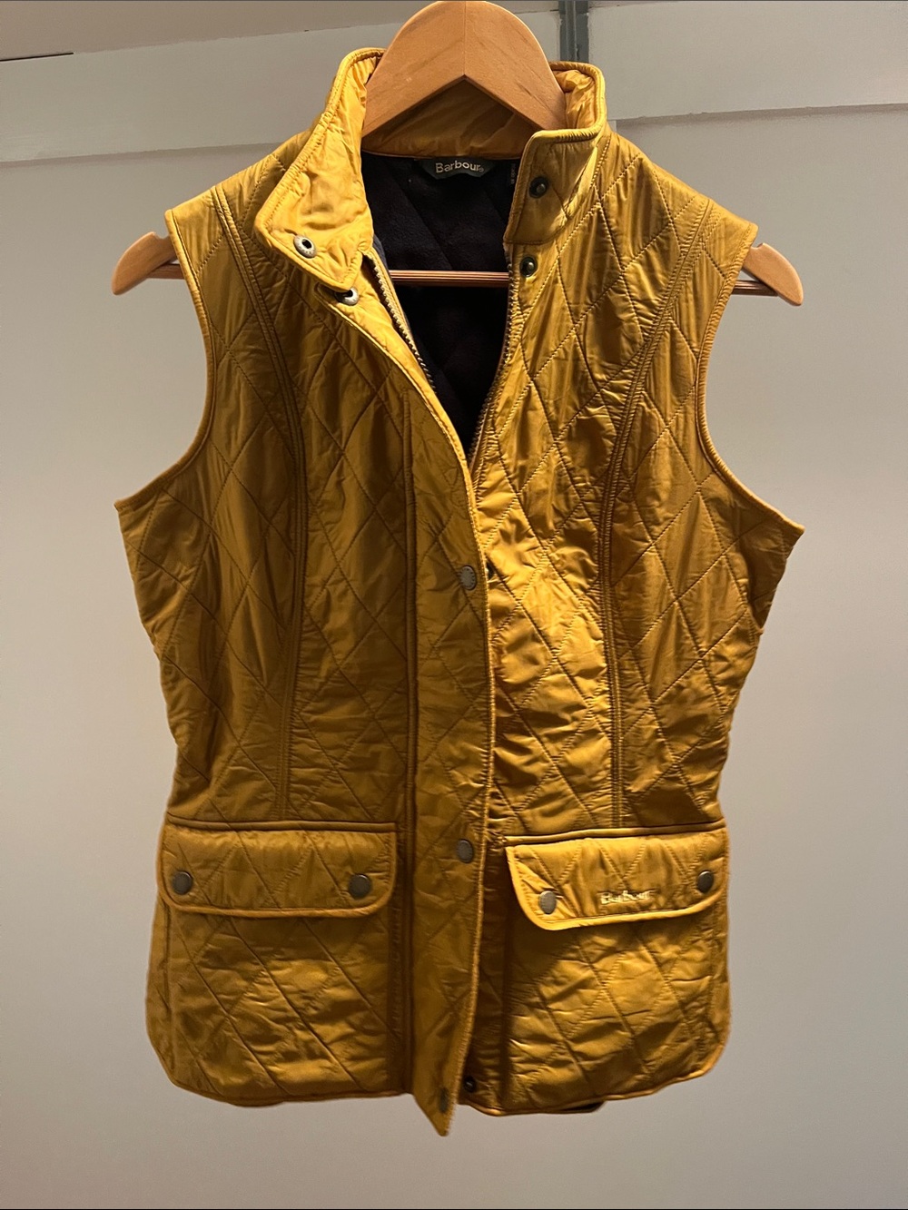 Barbour Quilted Gold Vest with Snap Pockets